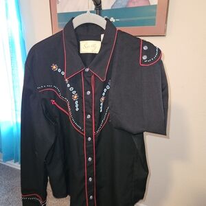 Scully Black Shirt with Red and Blue Embroidery Size XL